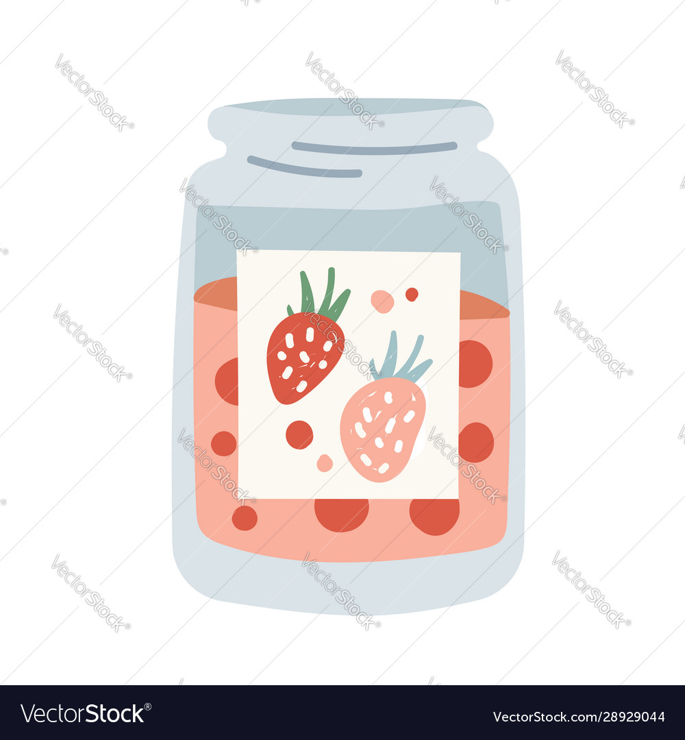 Jam jar with home made strawberry confiture hand Vector Image