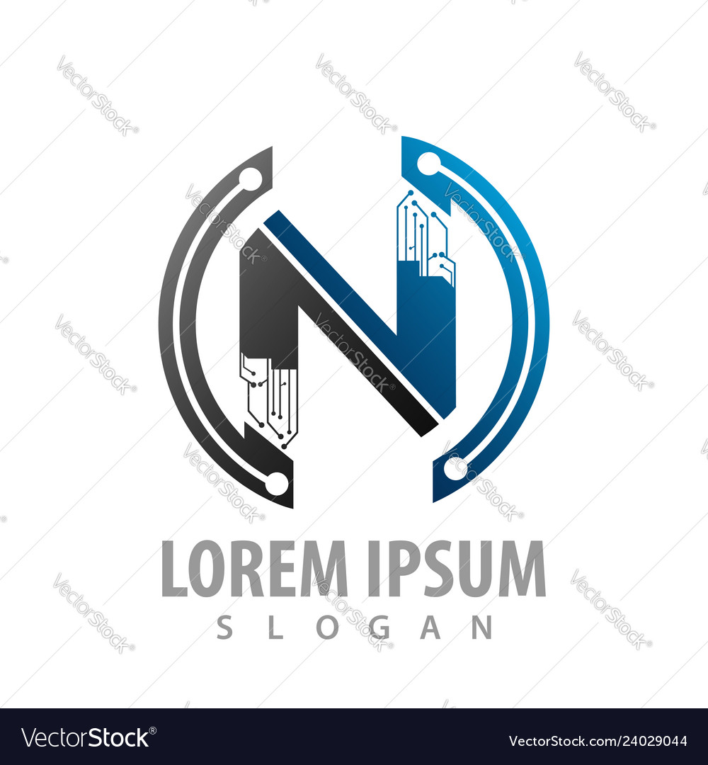 Logo concept design digital circle letter n