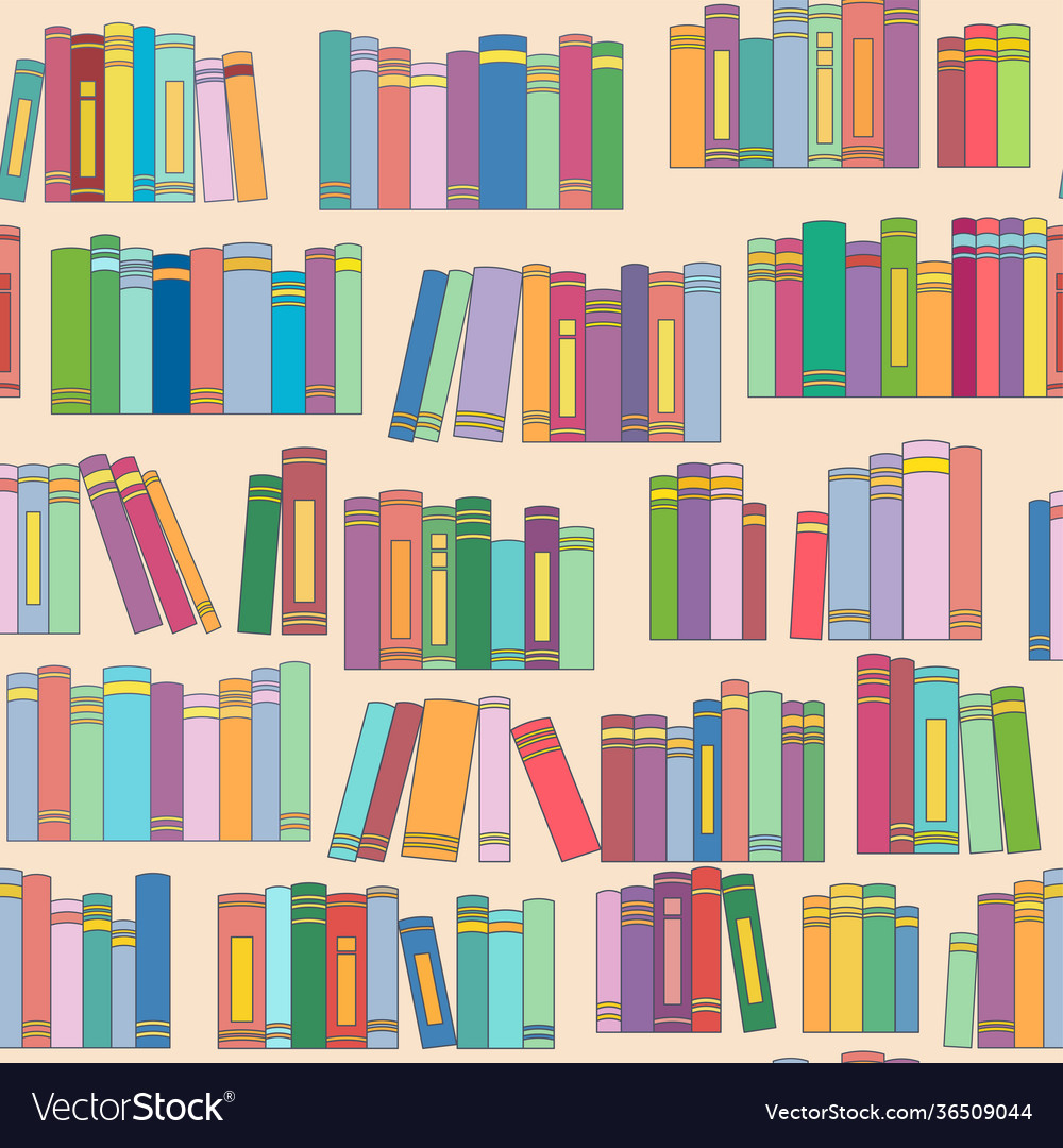 Many books on a bookshelf seamless pattern vector image Many books on a bookshelf seamless pattern