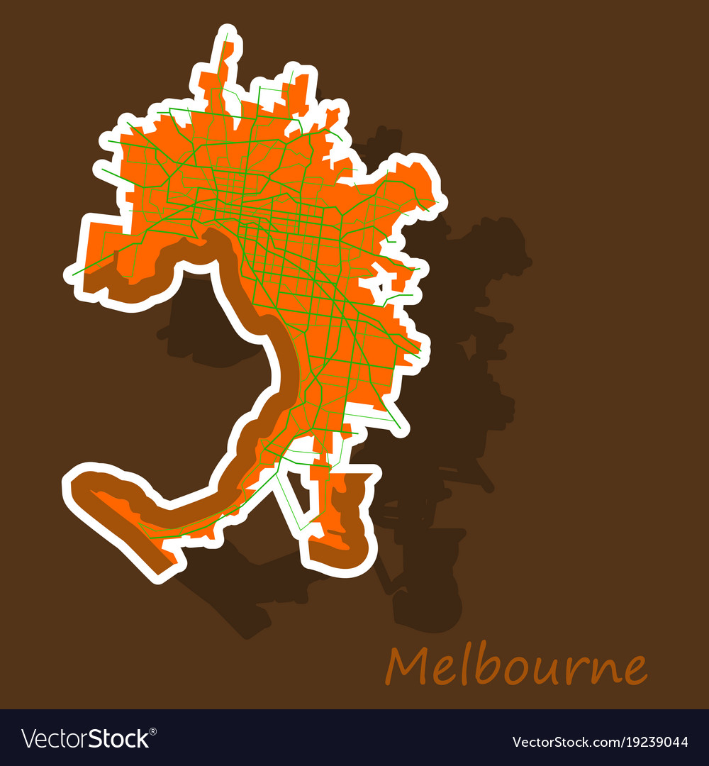 Melbourne australia map in retro style sticker