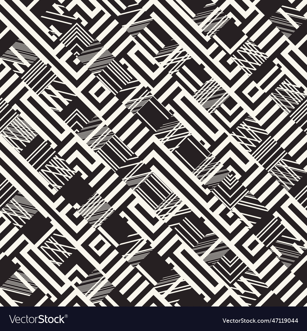 Monochrome glitch effect textured maze pattern