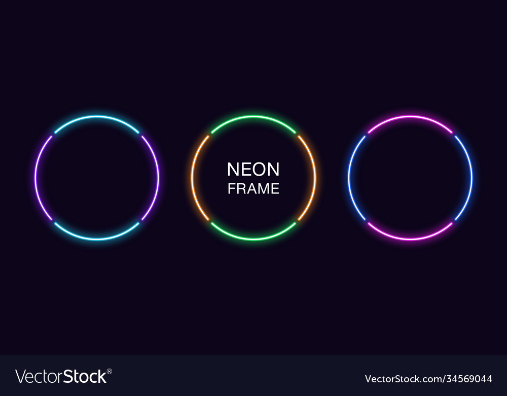 Neon circle frame set round border in 4 vector image Neon circle frame set round border in 4