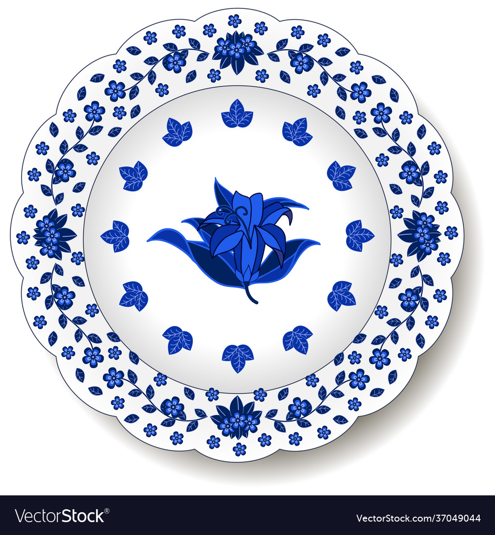 Porcelain plate with blue on white abstract Vector Image