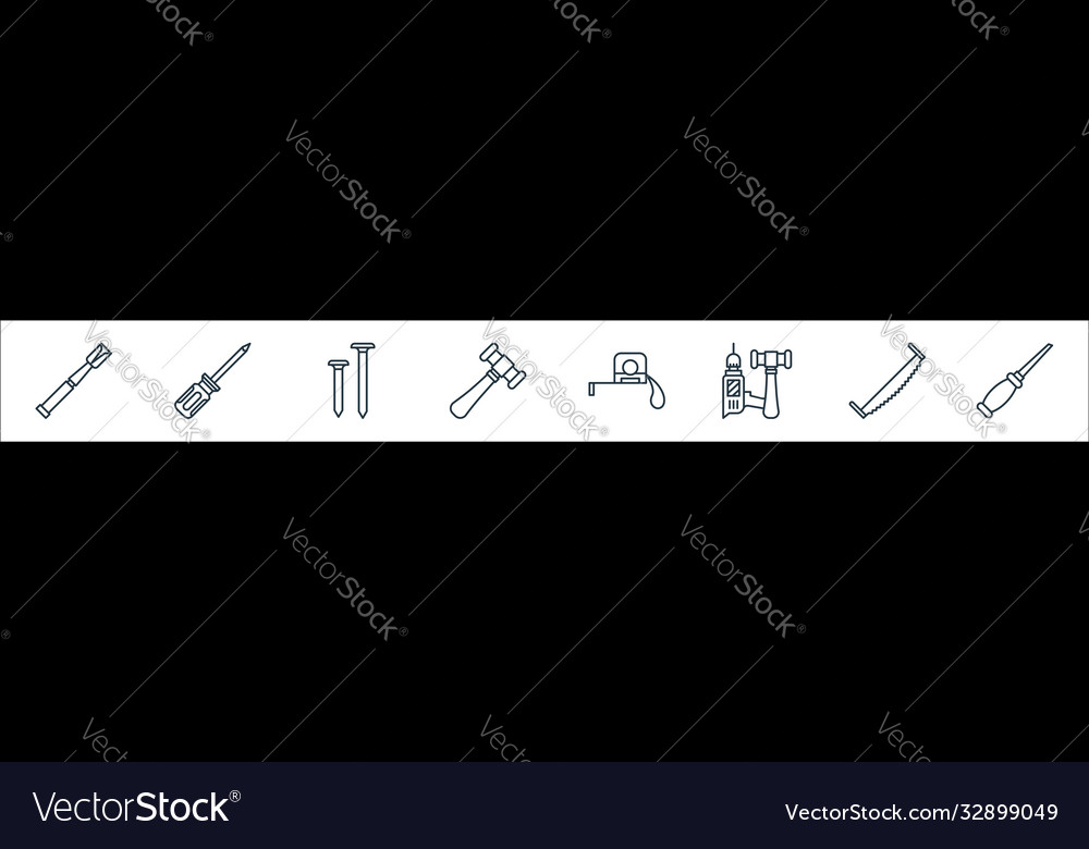 Carpentry line icons linear set quality vector image Carpentry line icons linear set quality