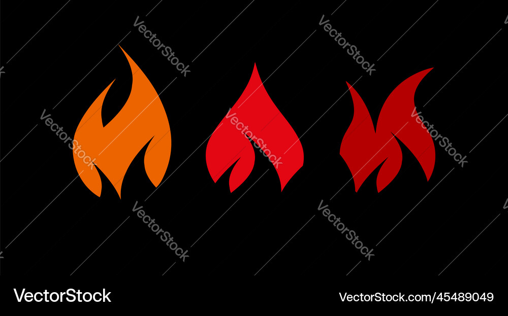 Fire flames set flat isolated on white Royalty Free Vector