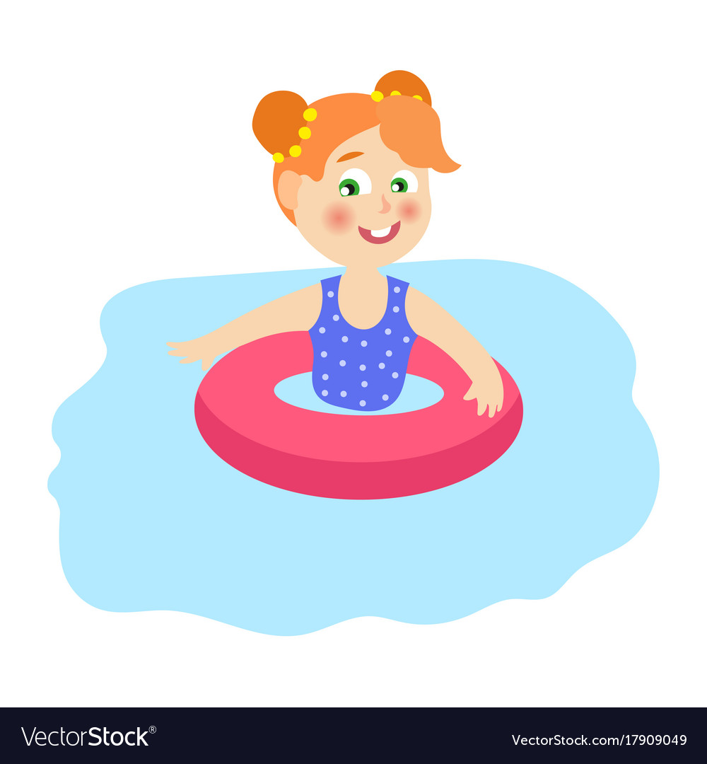 Flat girkin inflatable ring in pool Royalty Free Vector