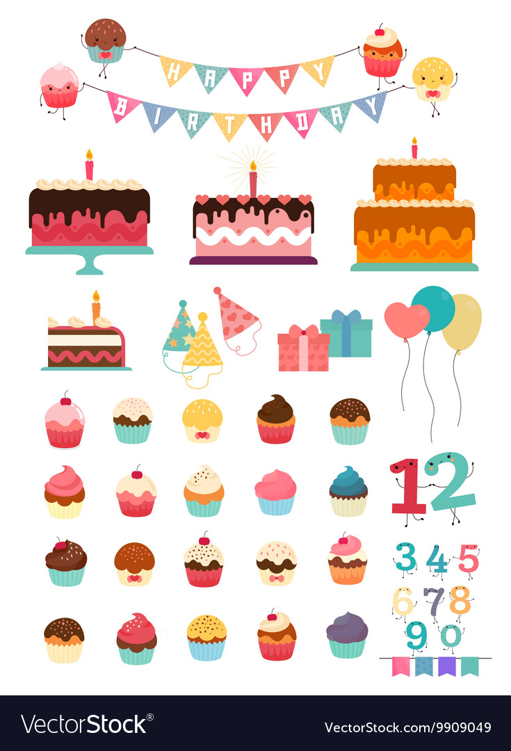 Download Happy Birthday Icon Set Royalty Free Vector Image