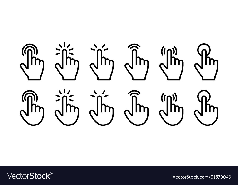 Index finger click icons set vector image Index finger click icons set
