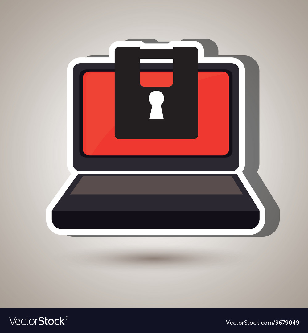 Laptop computer with padlock isolated icon design