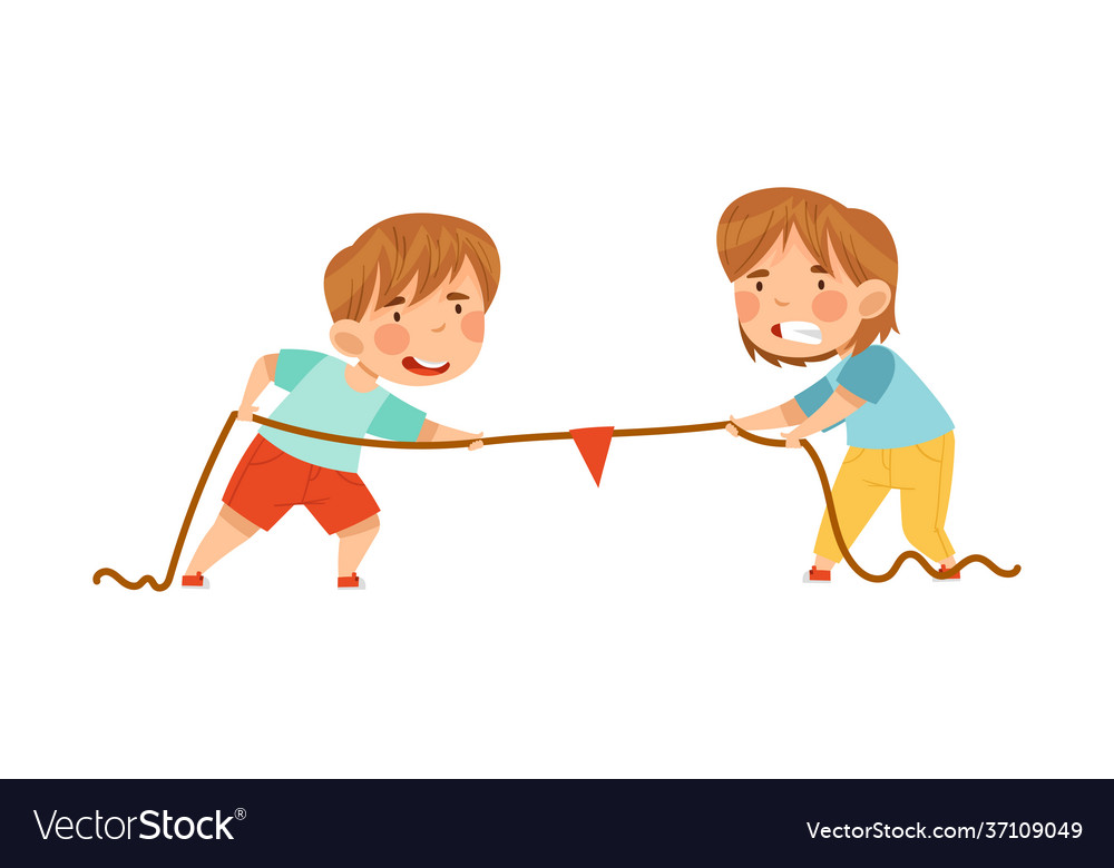 Little boy and girl playing tug war or rope Vector Image