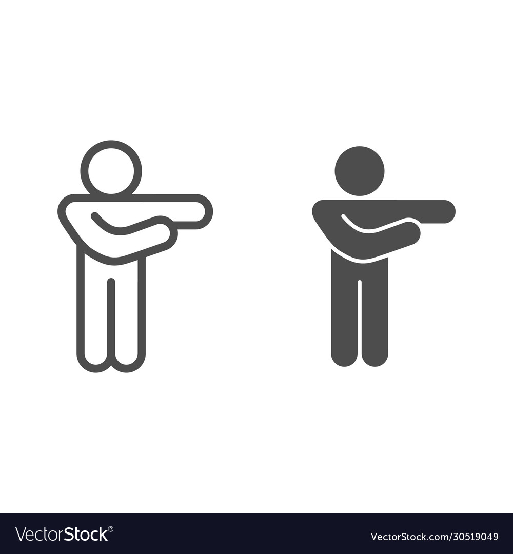 Man pointing with arms to right line and solid vector image Man pointing with arms to right line and solid