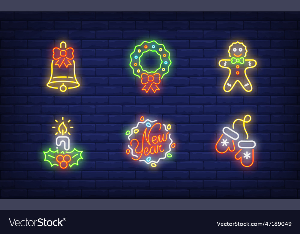 New year symbols neon sign set