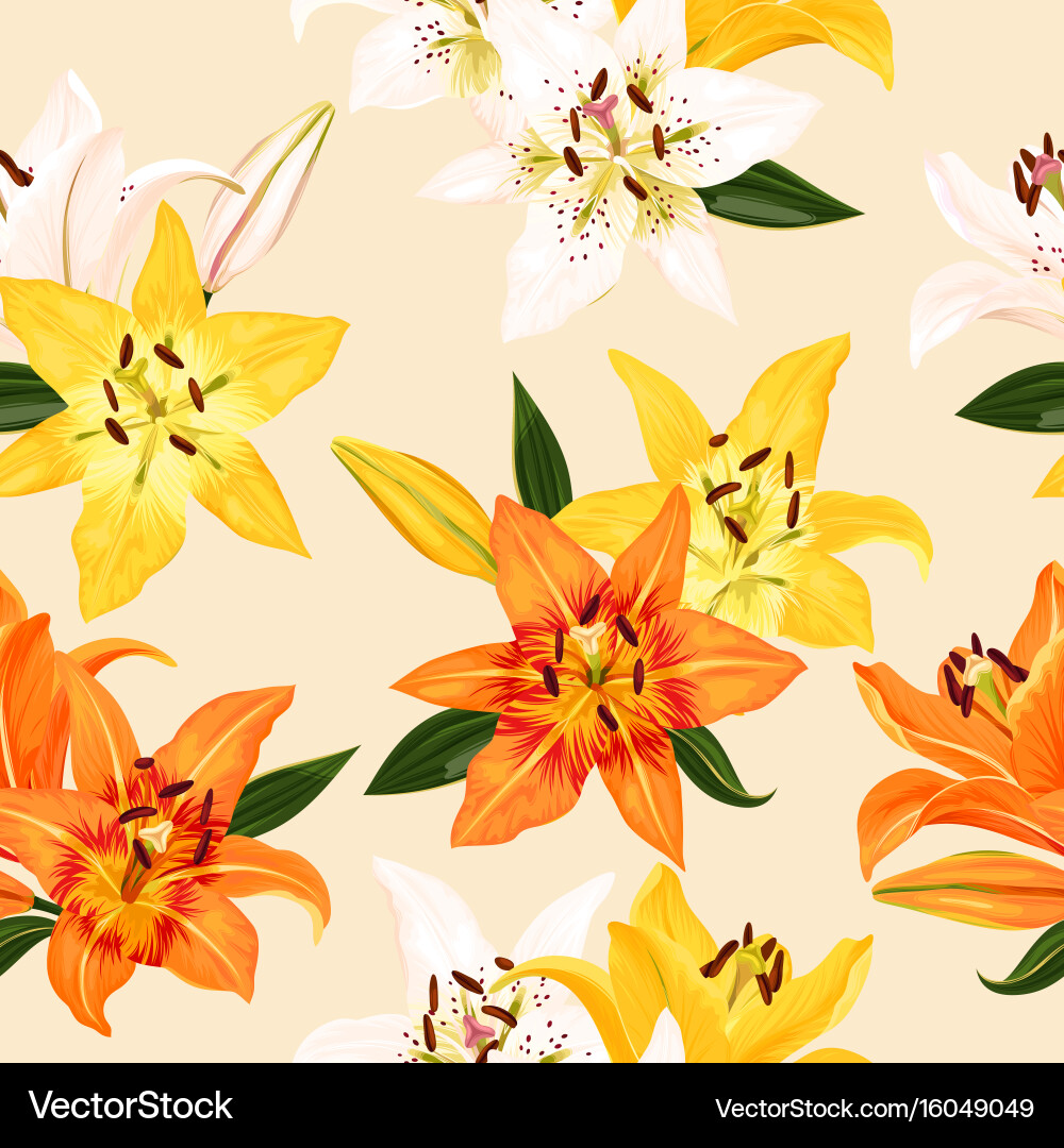Seamless pattern with lilies Royalty Free Vector Image