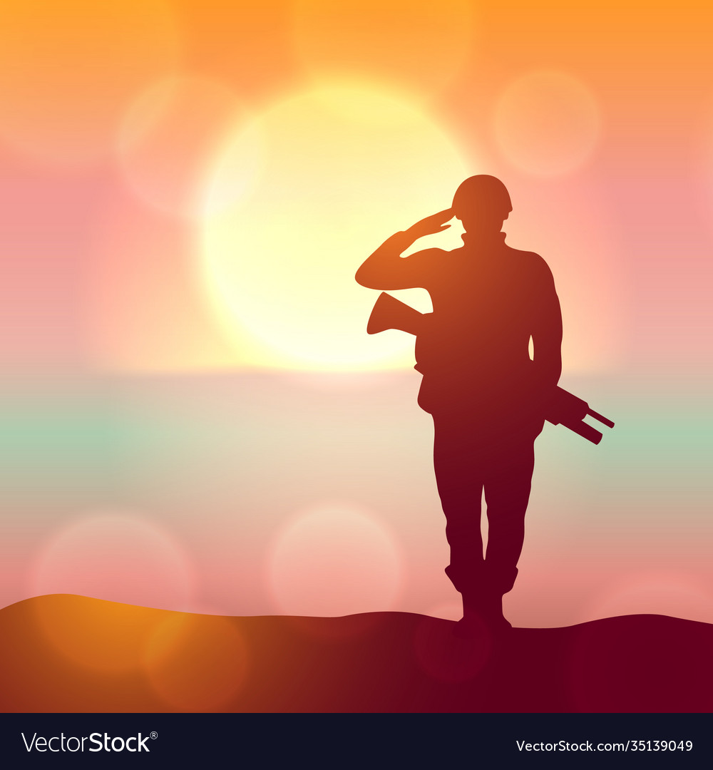 Silhouette a solider saluting against