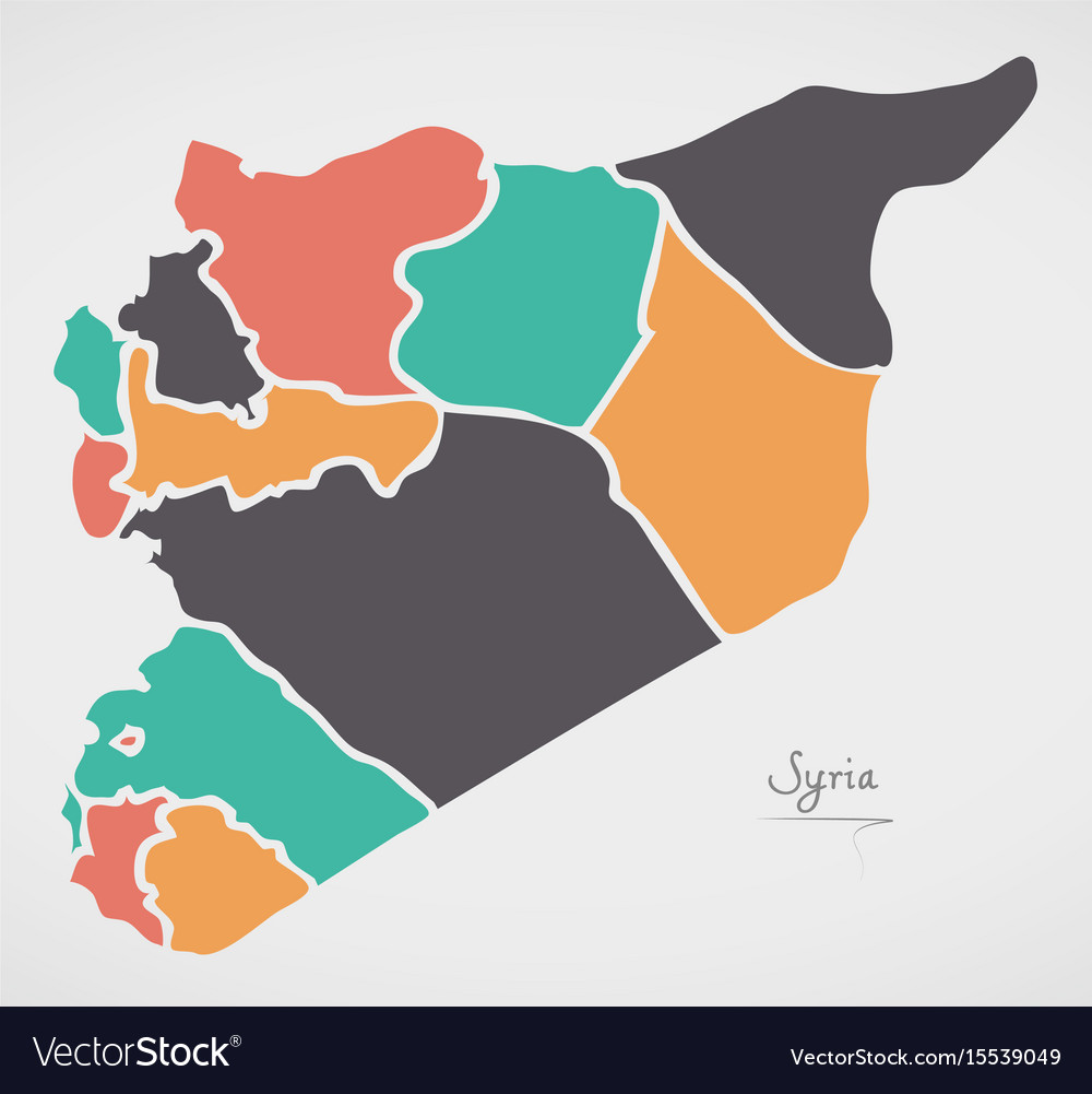 Syria map with states and modern round shapes Vector Image