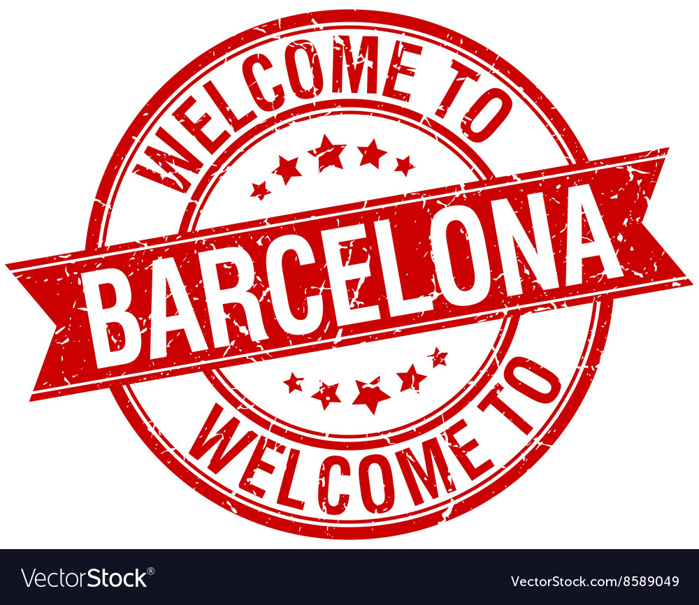 Welcome to barcelona red round ribbon stamp