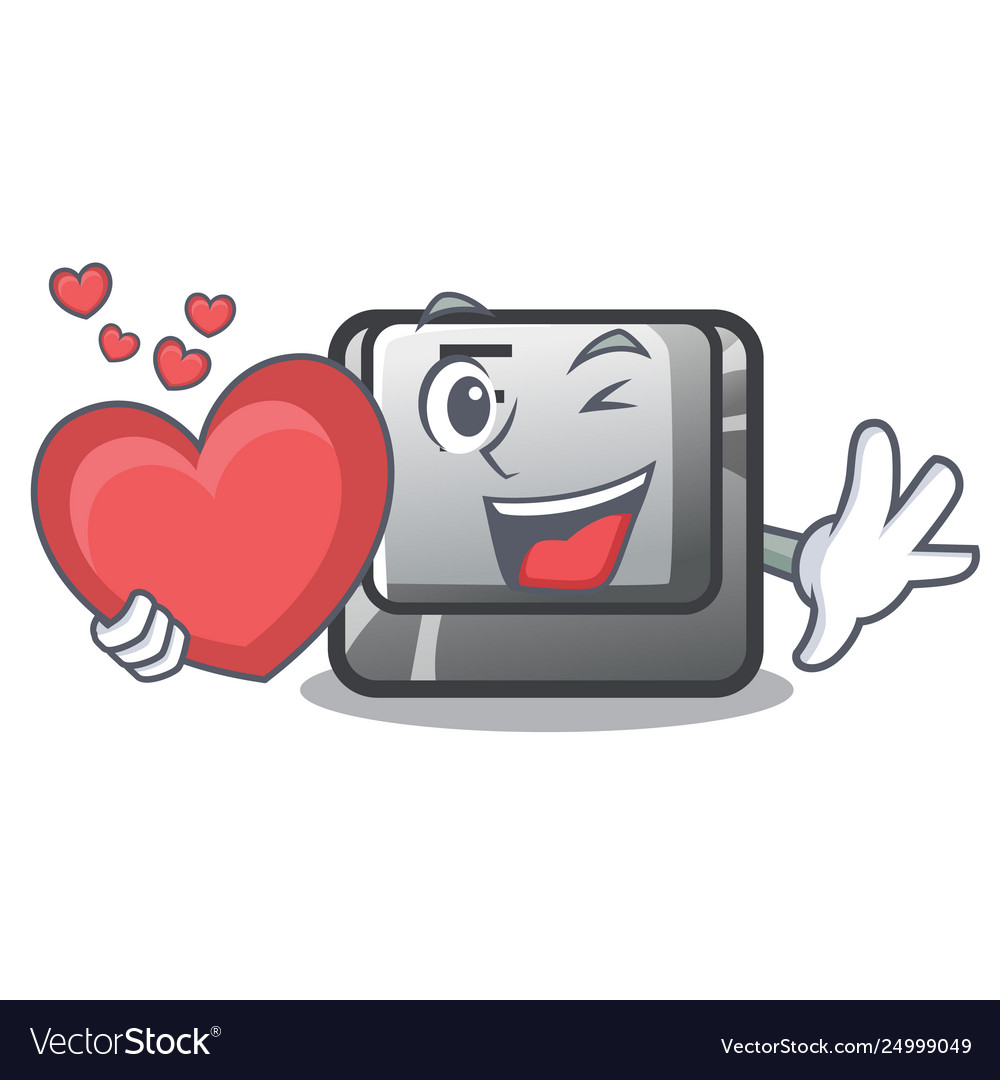 With heart button f installed on cartoon computer
