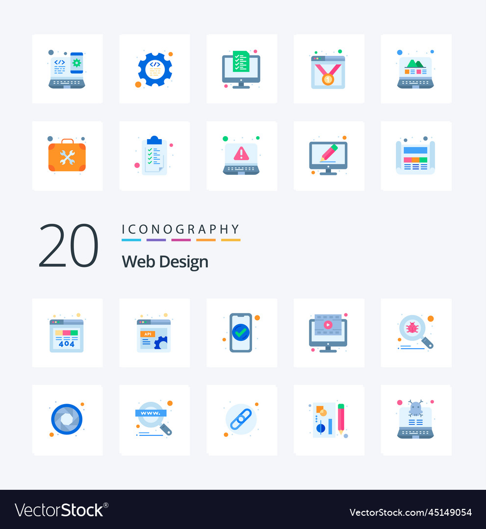 20 web design flat color icon pack like bug video