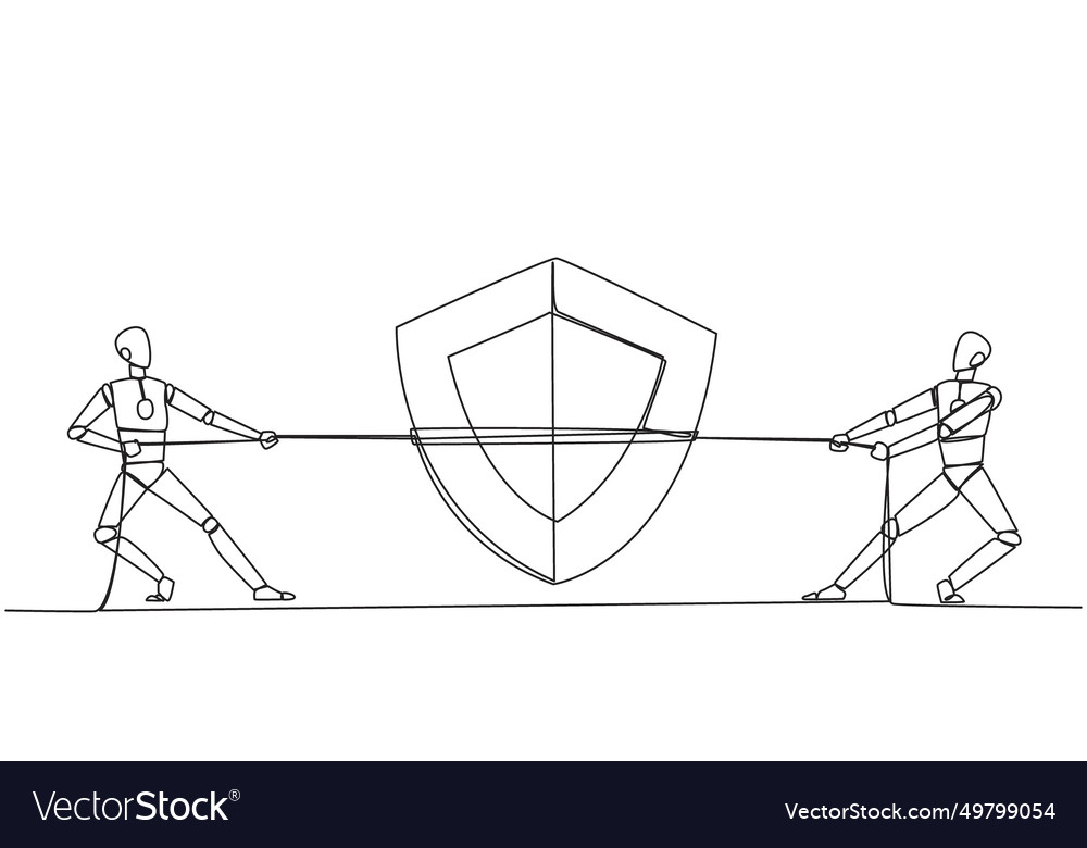 Continuous one line drawing two robots fighting Vector Image Continuous one line drawing two robots fighting