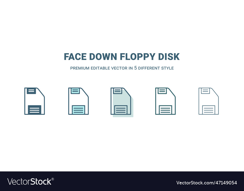 Face down floppy disk icon in 5 different style