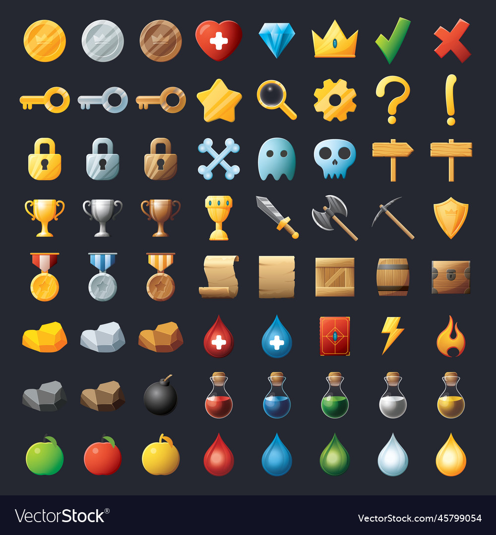 Game ui assets set gaming user interface icons vector image Game ui assets set gaming user interface icons