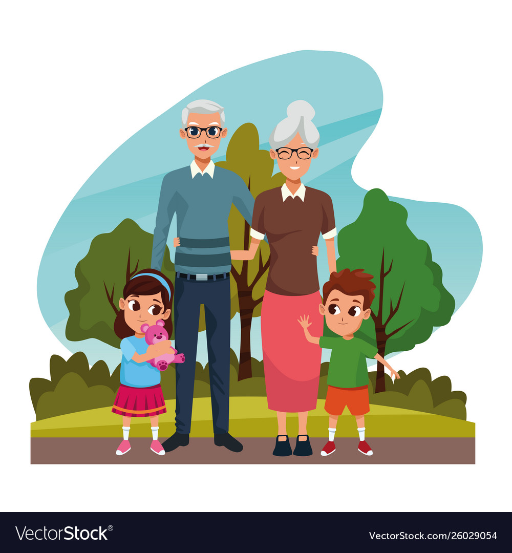 Grandparents with grandsons in park Royalty Free Vector