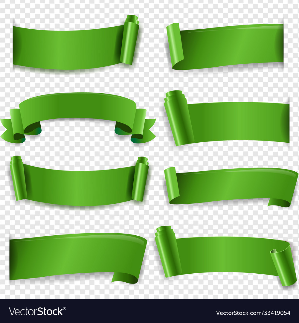 Green silk ribbon isolated transparent background