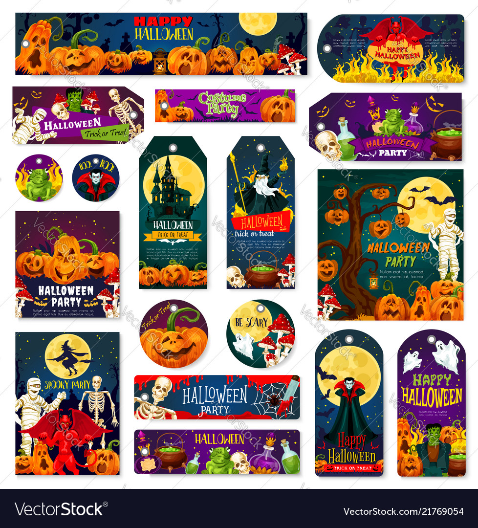 Halloween night trick or treat celebration tag Vector Image