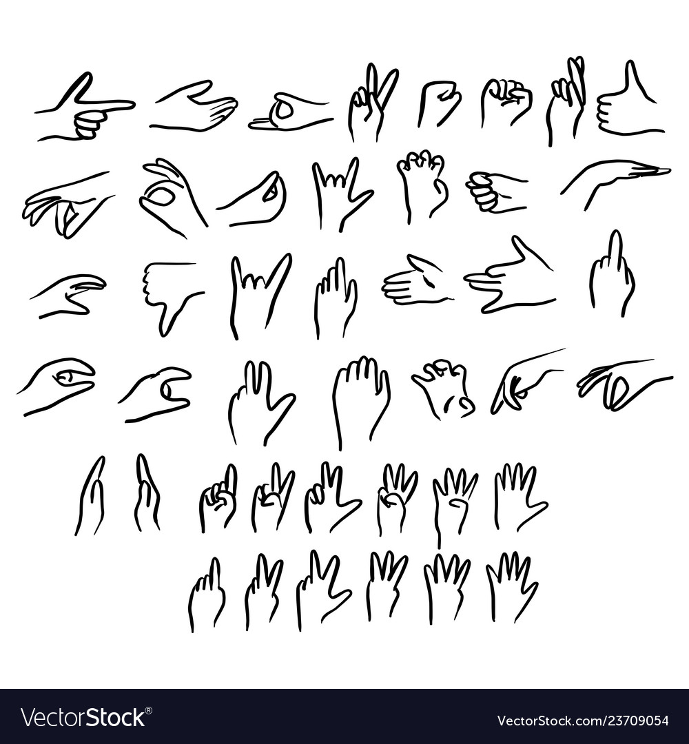 Human hand gestures set sketch