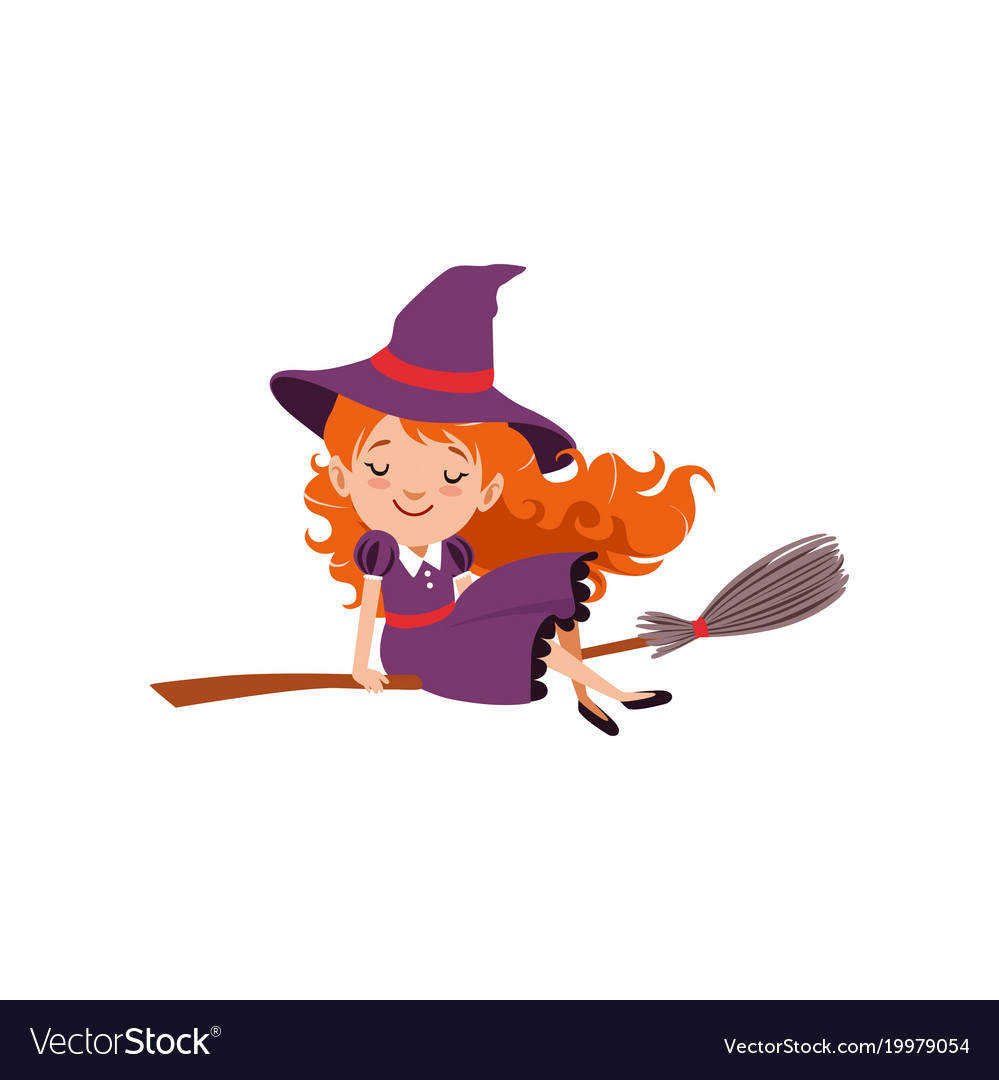 Little red-haired girl witch flying Royalty Free Vector