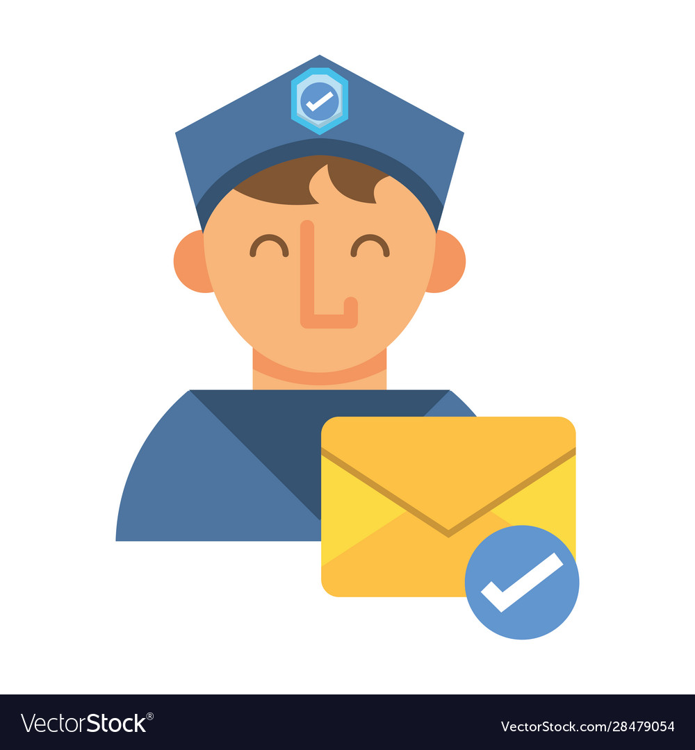 Postman worker with envelope mail