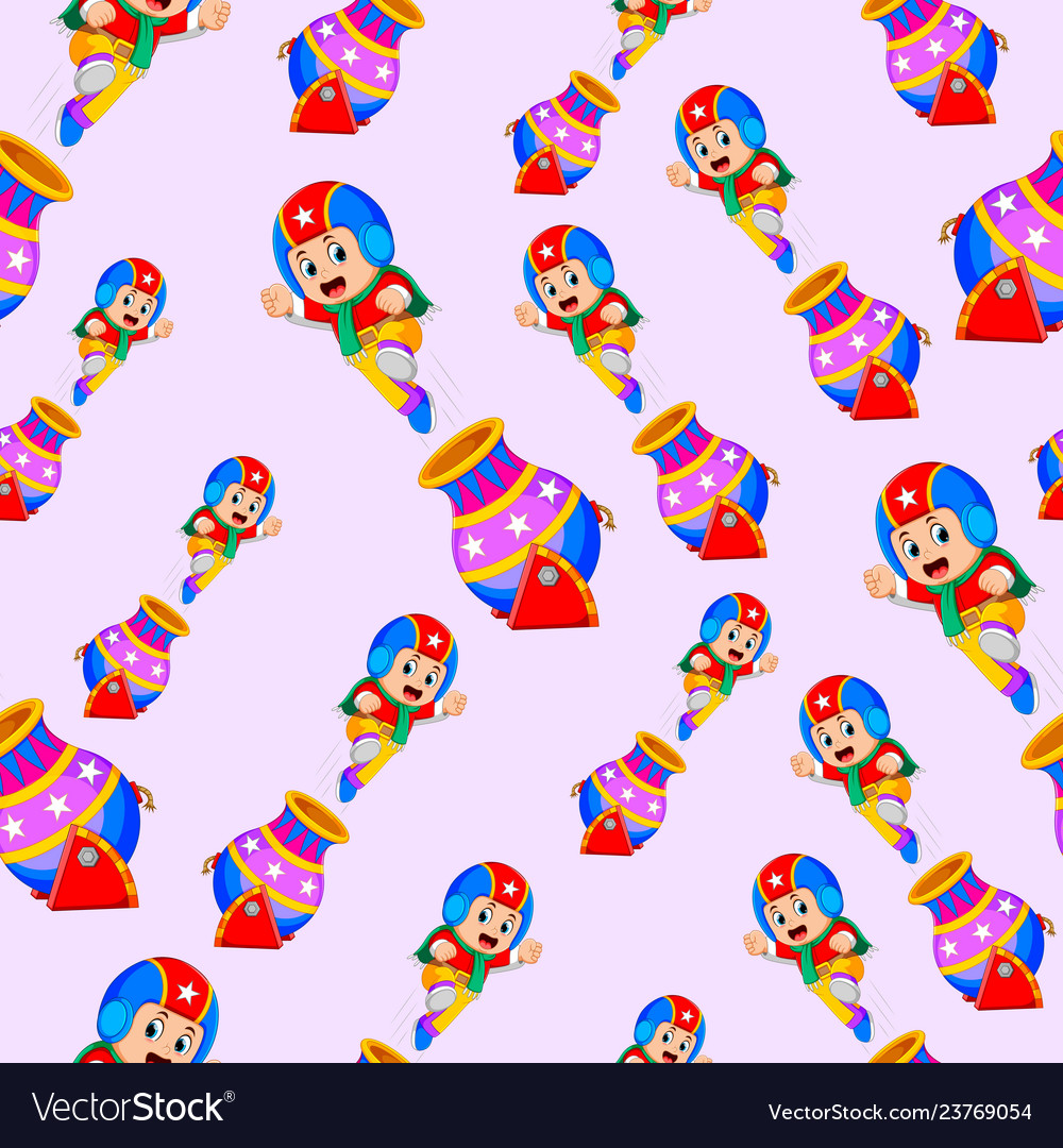 Seamless pattern with a boy is playing rocket