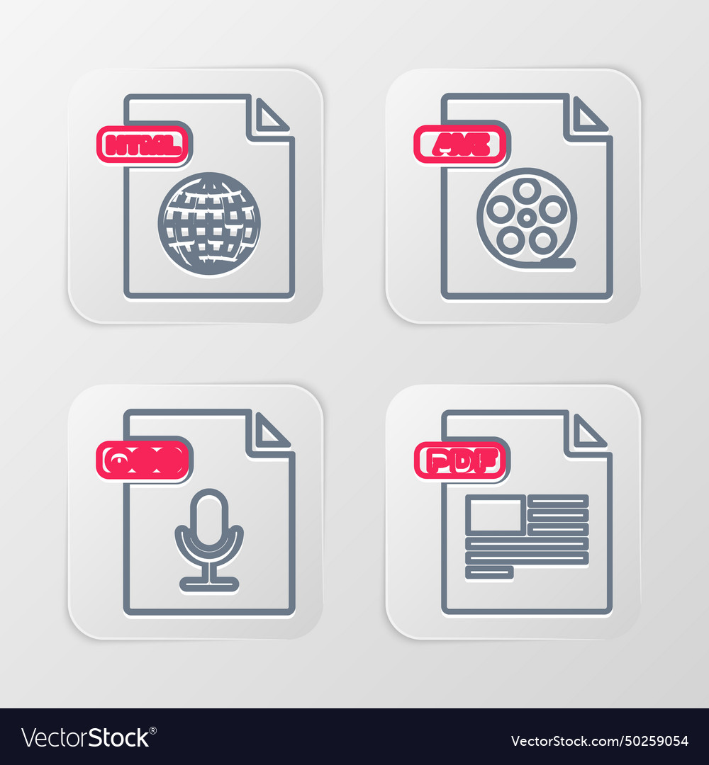Set line pdf file document ogg avi and html icon vector image Set line pdf file document ogg avi and html icon