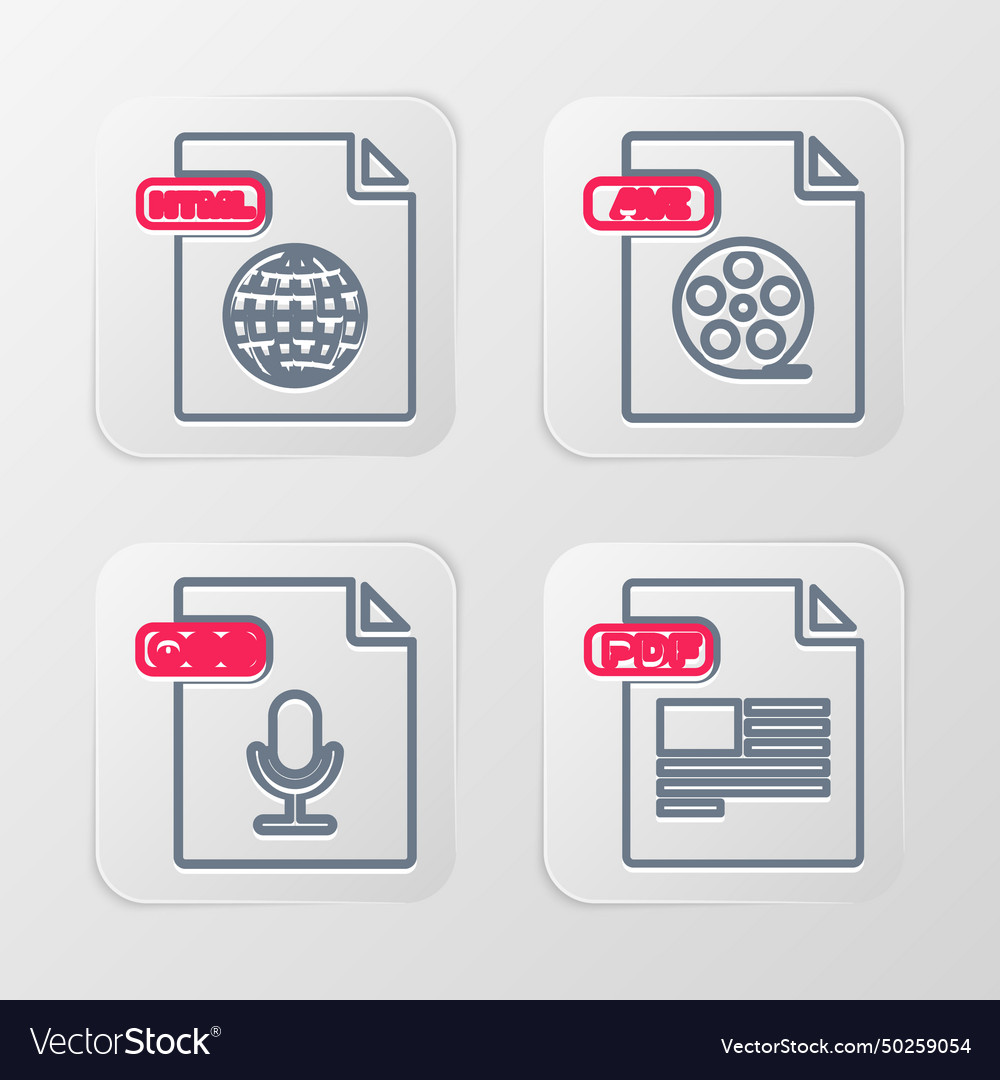 Set line pdf file document ogg avi and html icon