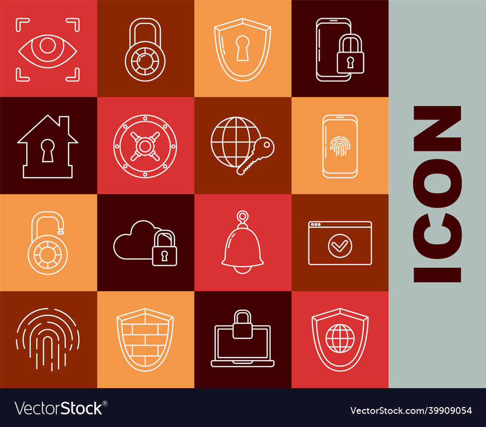 Set line shield with world globe secure your site vector image Set line shield with world globe secure your site
