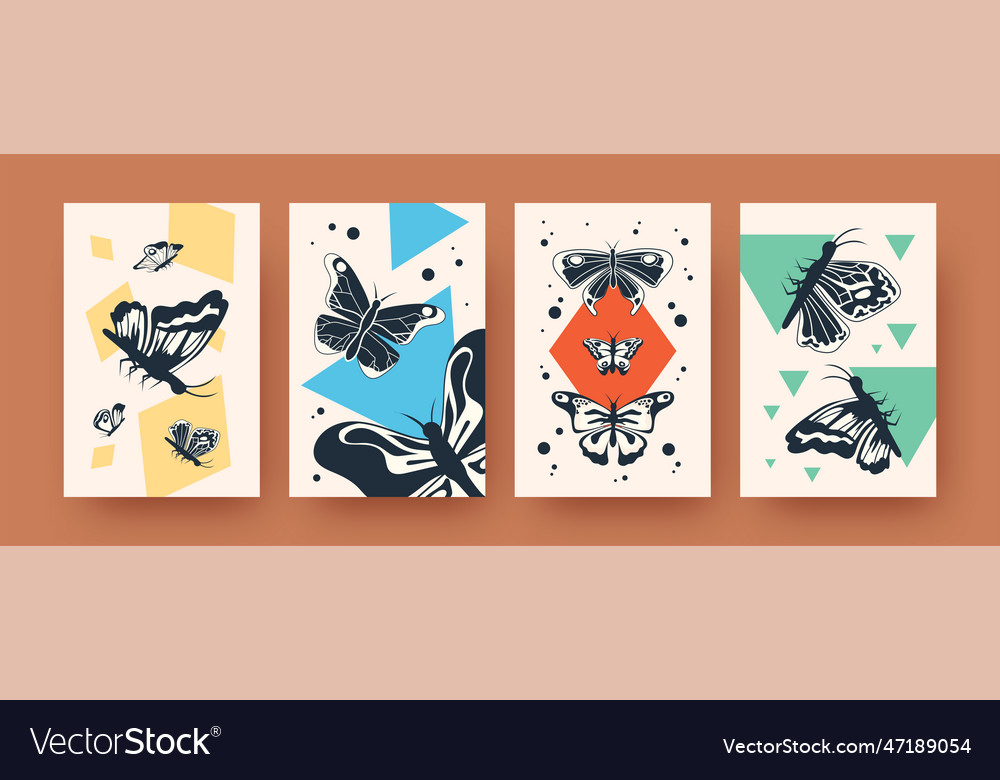 Set of abstract dark butterfly silhouettes