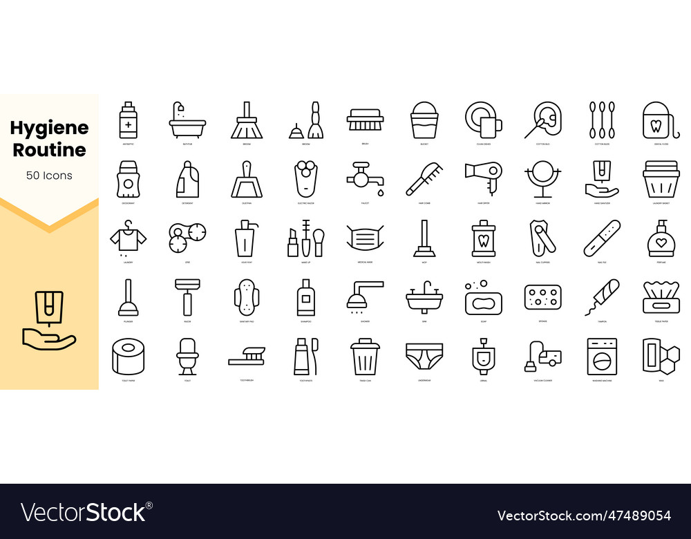 Set of hygiene routine icons simple line art
