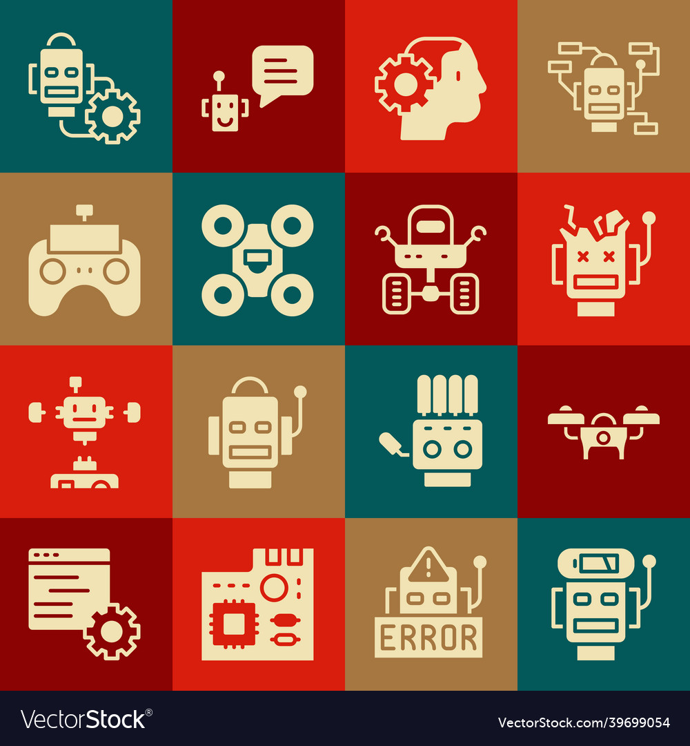 Set robot low battery charge drone broken vector image Set robot low battery charge drone broken