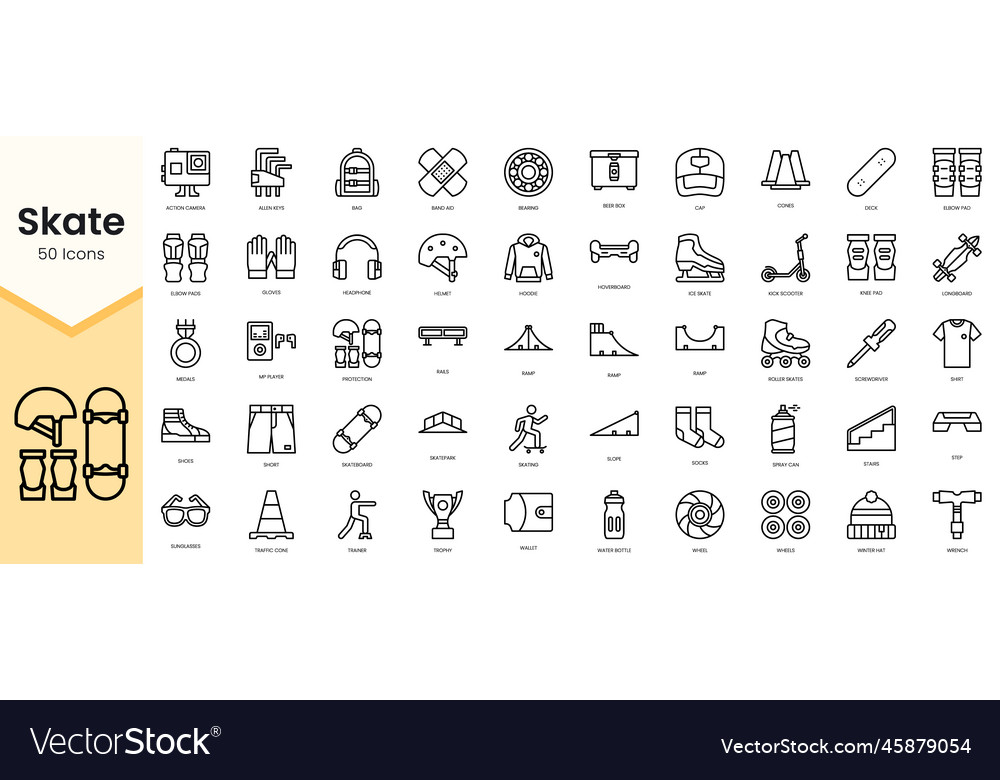 Simple outline set of skate icons linear style
