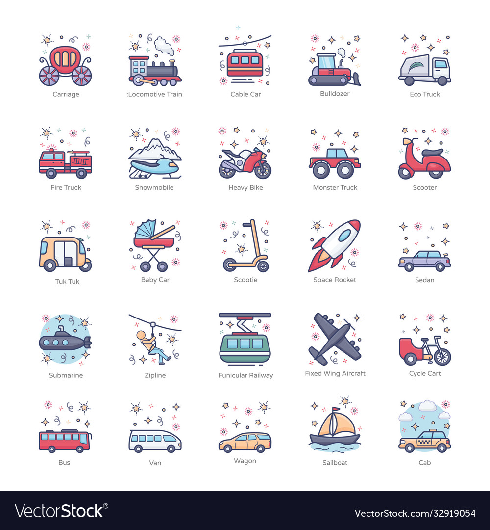 Trendy automobile flat icons pack