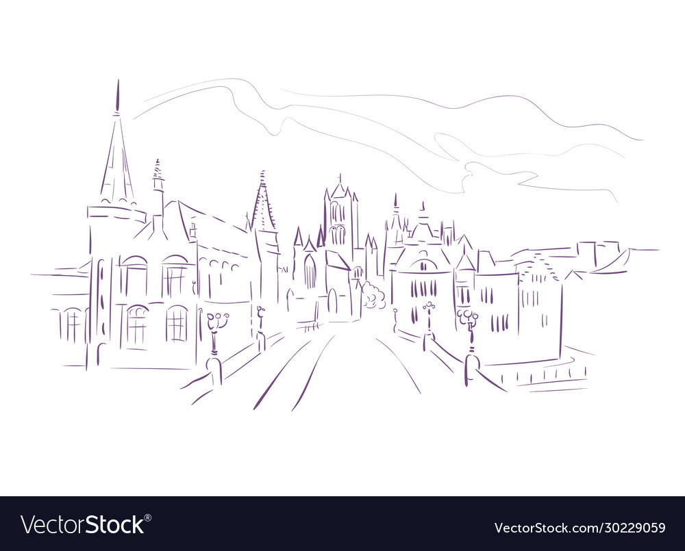 Belgium ghent europe sketch city line art