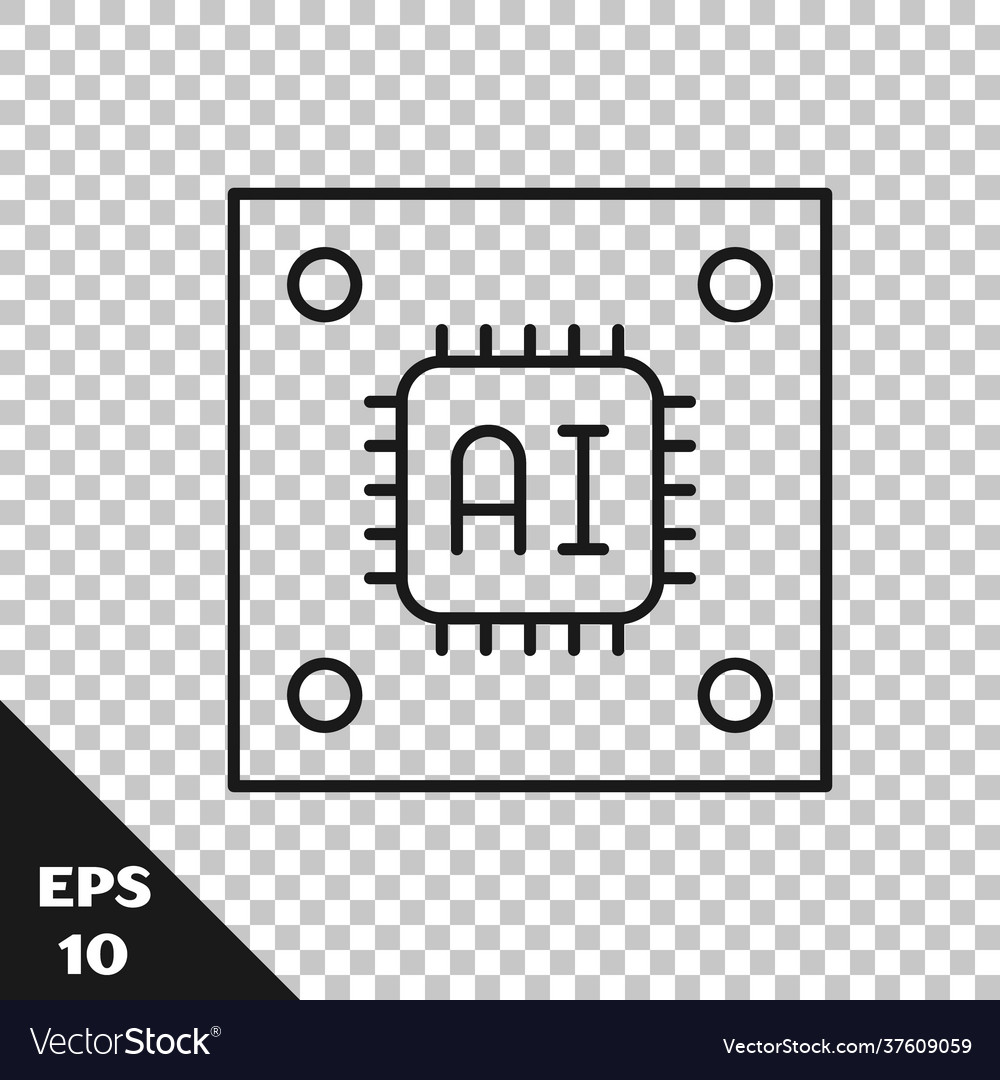 Black line computer processor with microcircuits vector image Black line computer processor with microcircuits