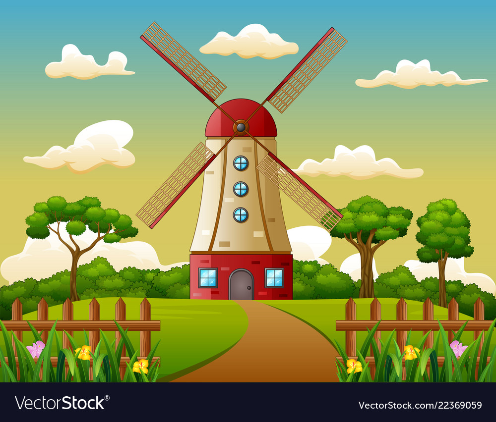 Building tower in farm background Vector Image Building tower in farm background