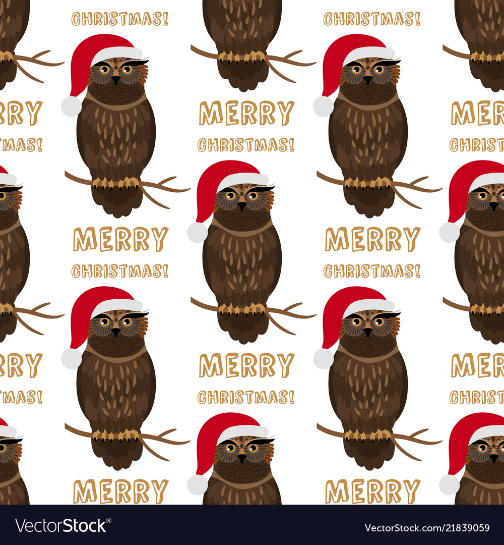 Download Christmas owl with santa hat seamless pattern Vector Image