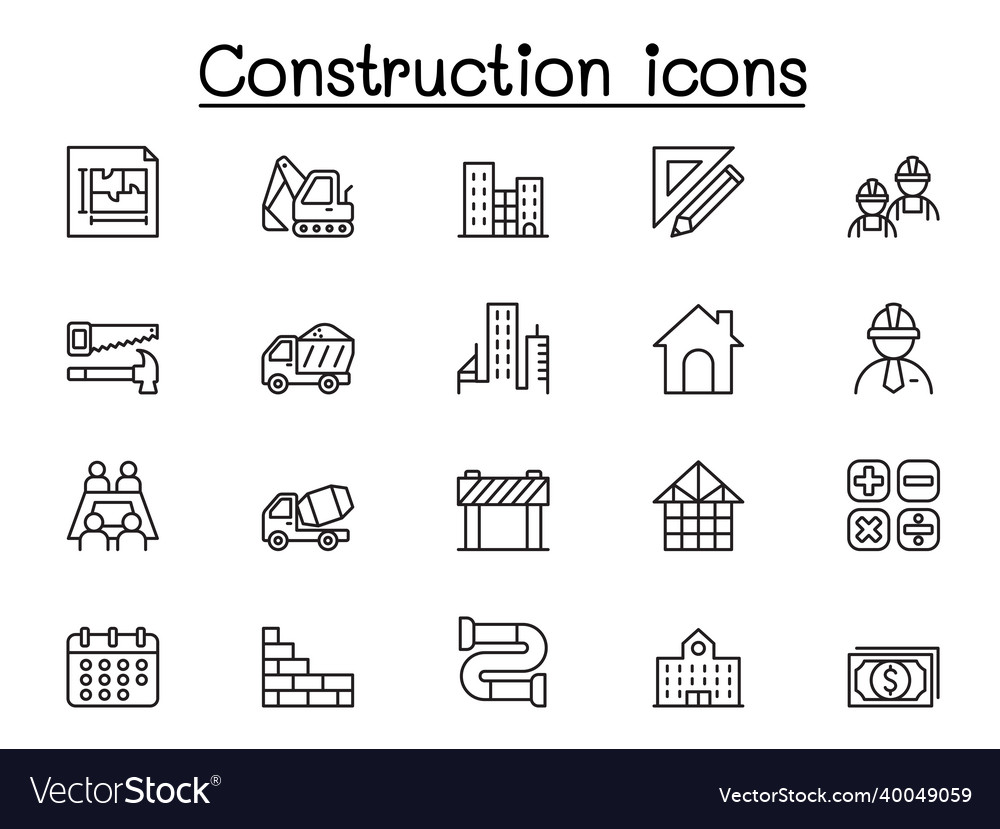 Construction Icon Set In Thin Line Style Vector Image