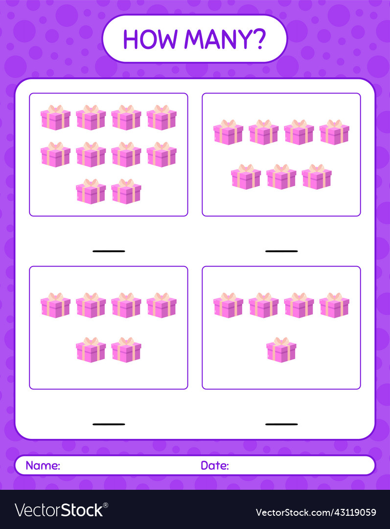 How many counting game with gift box worksheet