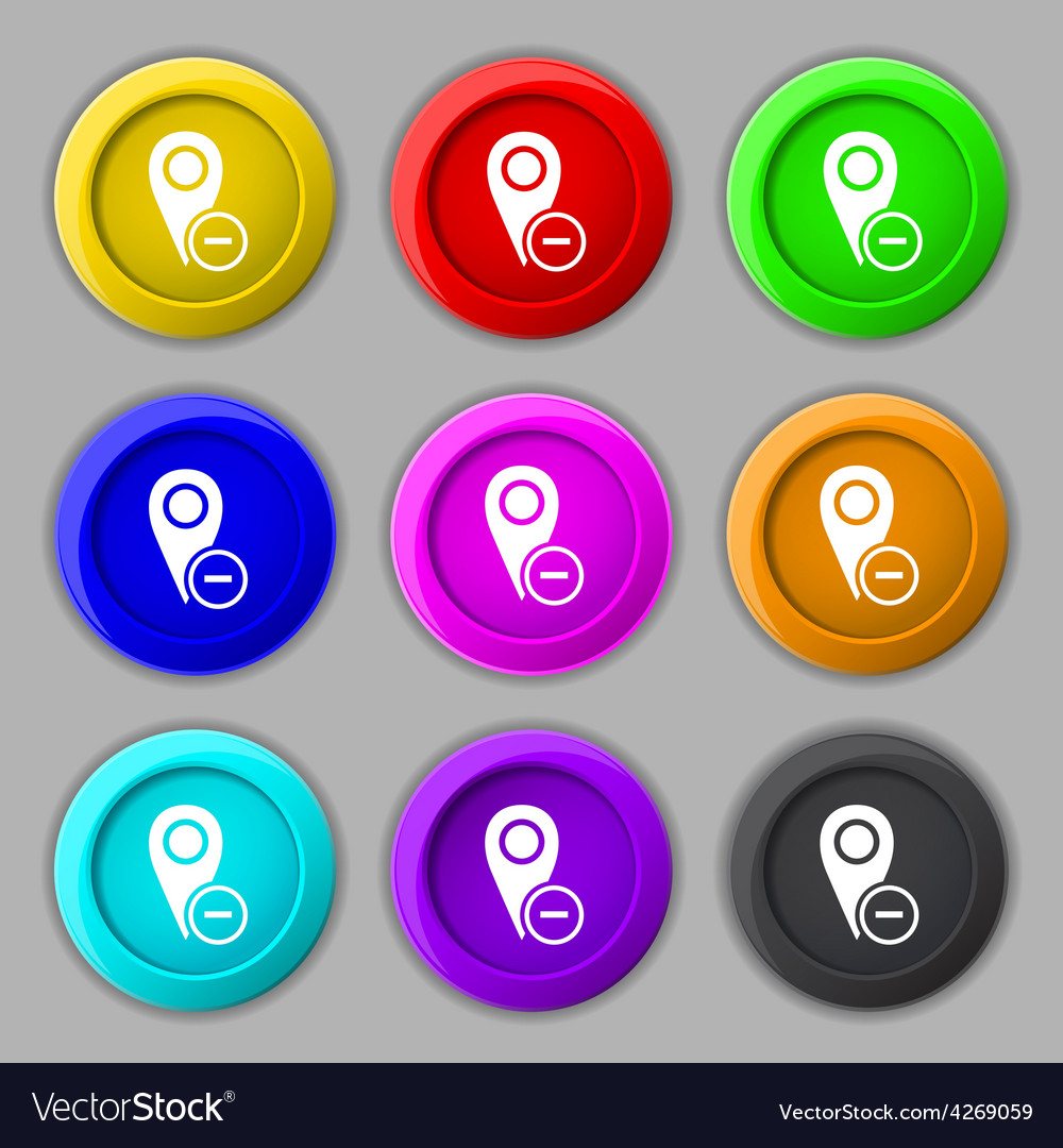 Map pointer icon sign symbol on nine round