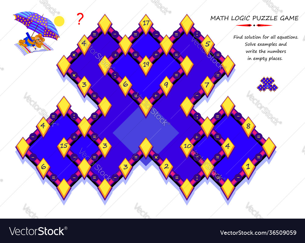 Math logic puzzle game for smartest find solution vector image Math logic puzzle game for smartest find solution