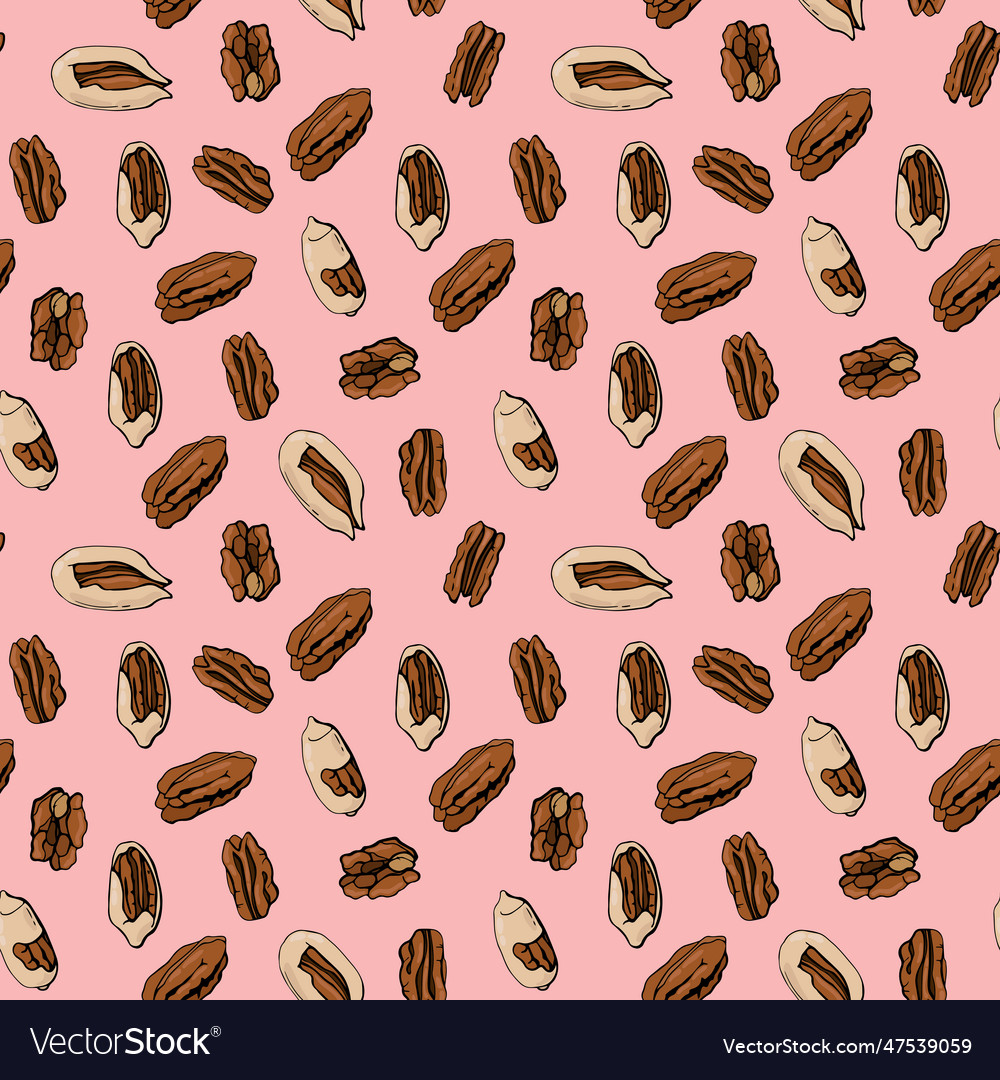 Seamless pattern with pecan nuts