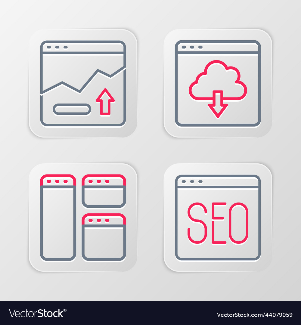 Set line seo optimization browser window cloud vector image Set line seo optimization browser window cloud